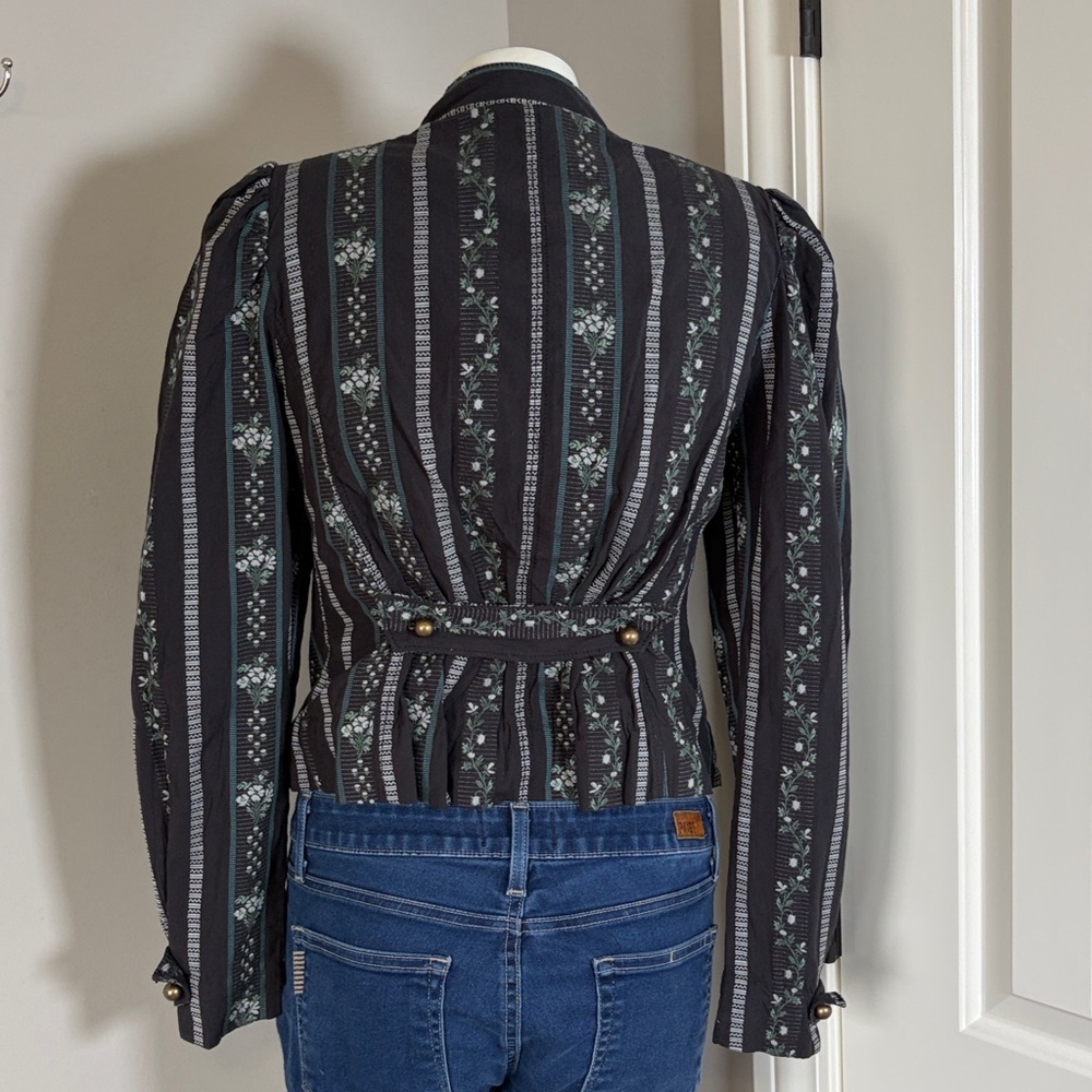 Free People Sorel Cottage Jacket Black Green Victorian Floral Stripe Sz XS NEW - Picture 8 of 13